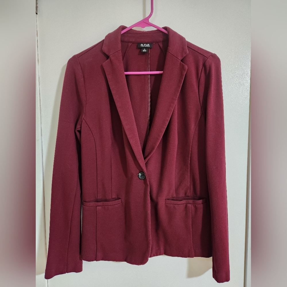 A.N.A. Women's Wine-Red Single-Button Blazer